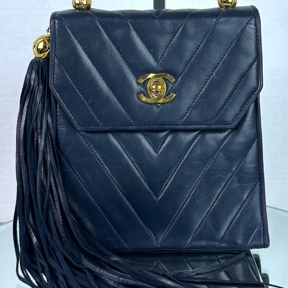 CHANEL CC LAMBSKIN LEATHER MINI FLAP BAG NAVY GHW - Picture 7 of 9